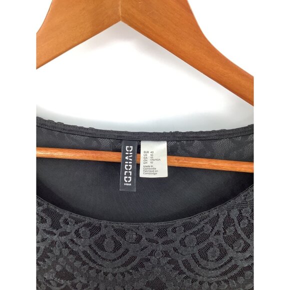 H&M Divided Women's Black 10 Lace Overlay Bell Sleeve Mini Dress - Picture 5 of 8